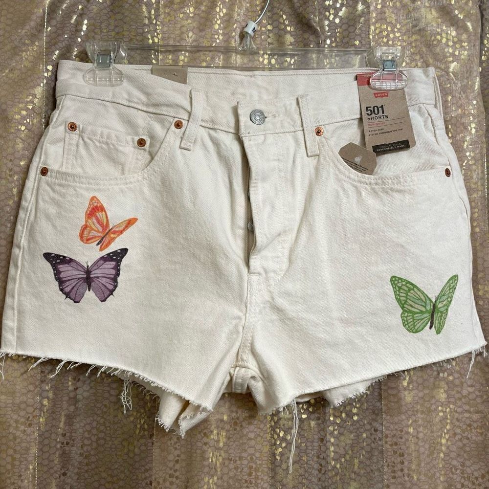 Levi’s Women's 501 Ivory Give Me Butterflies Hi-Rise Denim Shorts, 30 NWT
